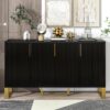 Modern Sideboard With Four Doors, Metal Handles & Legs And Adjustable Shelves Kitchen Cabinet - Black - Image 3