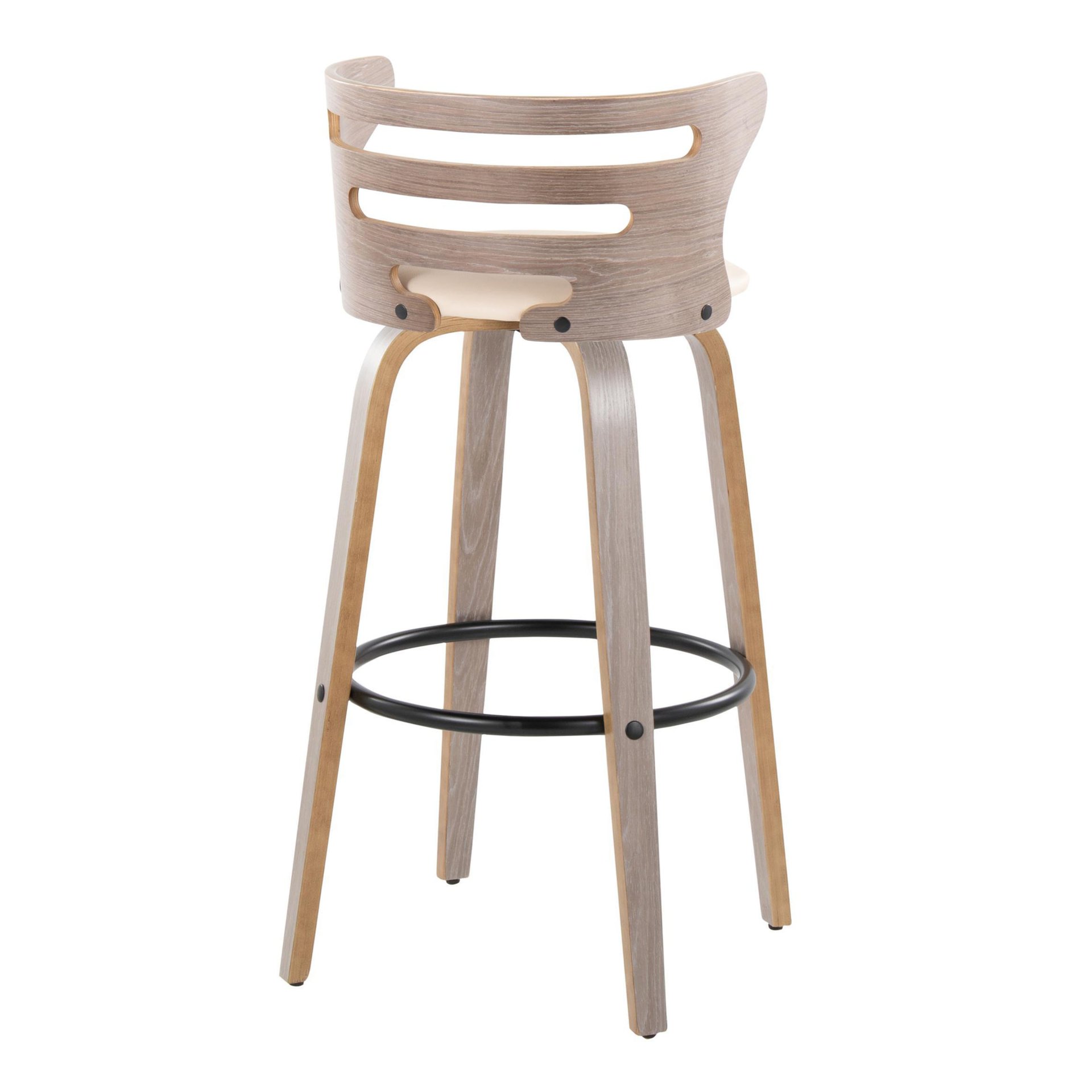 Cosini - Mid-Century Modern Fixed Height Barstool & Swivel And Round Footrest (Set of 2) - Light Gray / Cream - Image 4