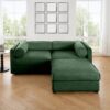 Modern Chenille 2 Seater Sofa With Ottoman Storage Cylindrical Backrest And Armrests - Green - Image 5
