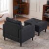 Upholstered Armchair And Storage Ottoman Set, Comfortable Single Sofa With Cup Holders And Tufted Detailing, Ideal For Living Room Or Bedroom - Dark Gray - Image 7