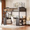 Full Loft Bed With U Shaped Desk, Storage Compartments And Tri Fold Mirror - Espresso - Image 15