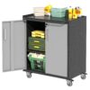 Heavy Duty Metal Garage Storage Cabinet With Wheels Sturdy Tool Organizer - Black - Image 6