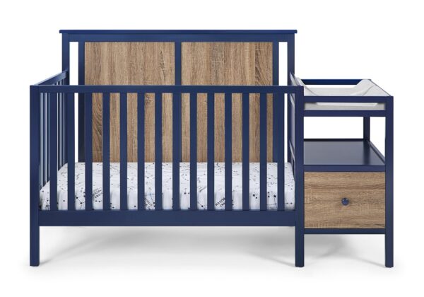 Connelly - 4 In 1 Crib and Changer Combo - Midnight Blue / Vintage Walnut