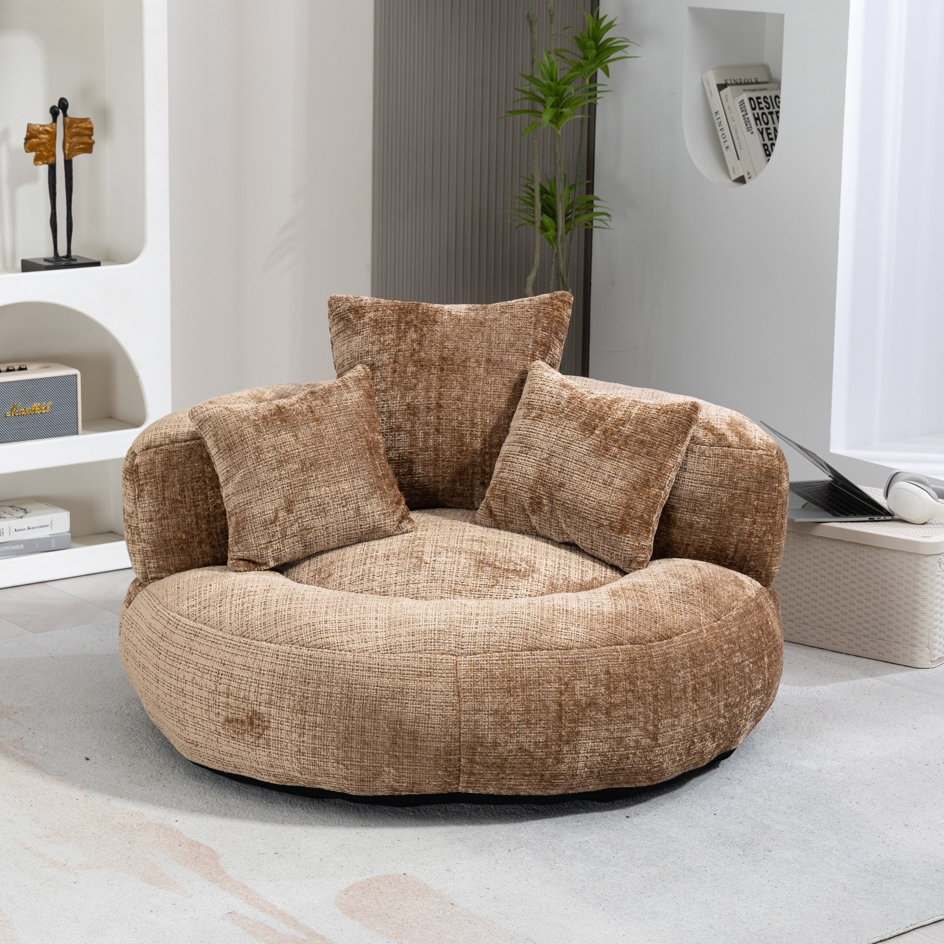 Lazy Sofa Durable Comfort Lounger High Back Bean Bag Chair With 3 Pillows - Coffee - Image 4