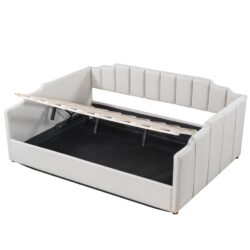 Full Upholstered Daybed With Underneath Storage - Beige