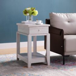 Chair Side End Table With One Drawer And Bottom Shelf, Accent Table - White Oak