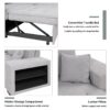 Pull Out Sleeper Sofa Reversible L-Shape 3 Seat Sectional Couch With Storage Chaise And 2 Stools For Living Room Furniture Set - Gray - Image 6