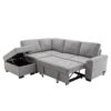 Sleeper Sectional Sofa, L-Shape Corner Couch Sofa - Bed With Storage Ottoman & Hidden Arm Storage & USB Charge For Living Room Apartment - Gray - Image 12