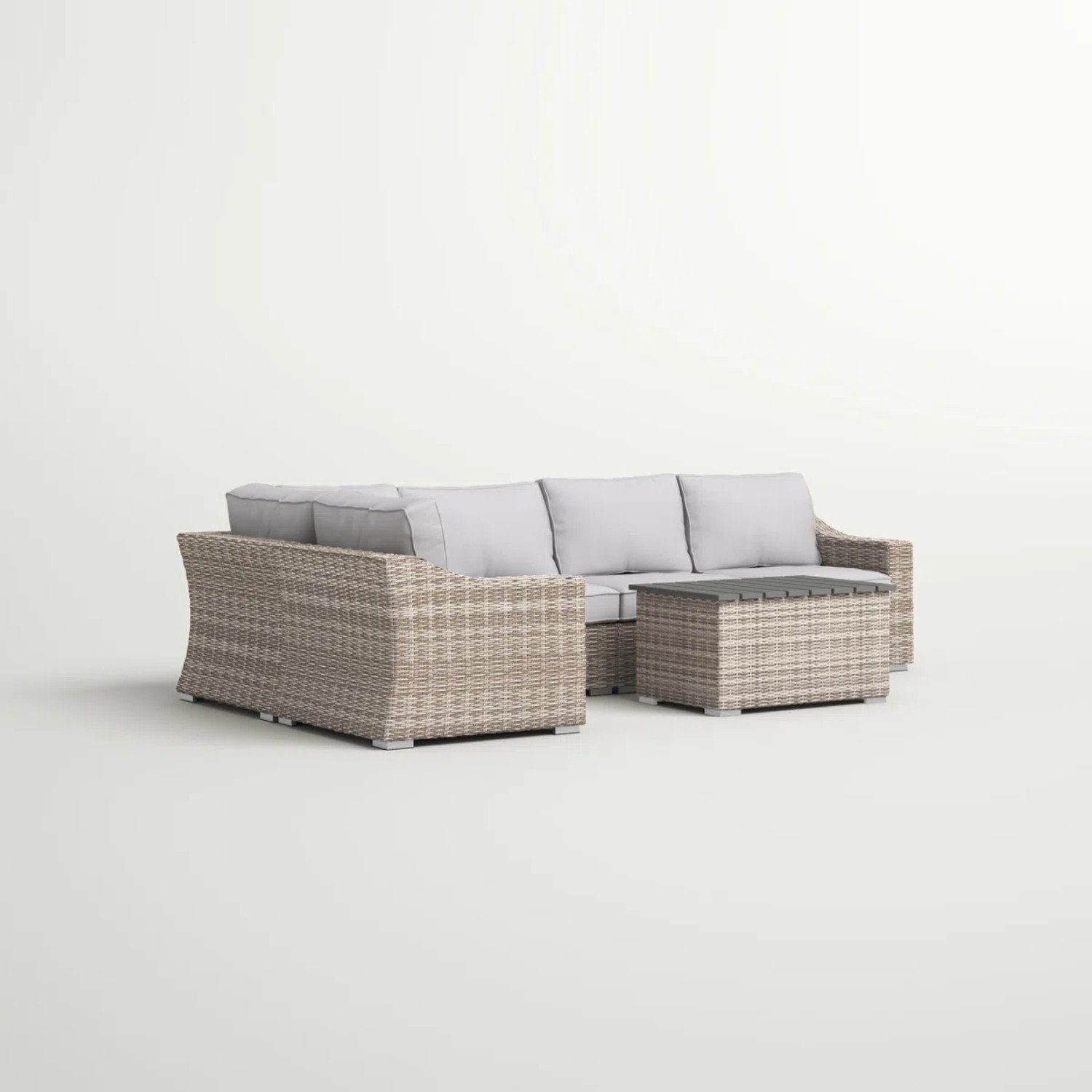 Wicker Outdoor Seating Set With Curved Arms, Plush Cushions, 4 Person - Grey Mix - Image 4