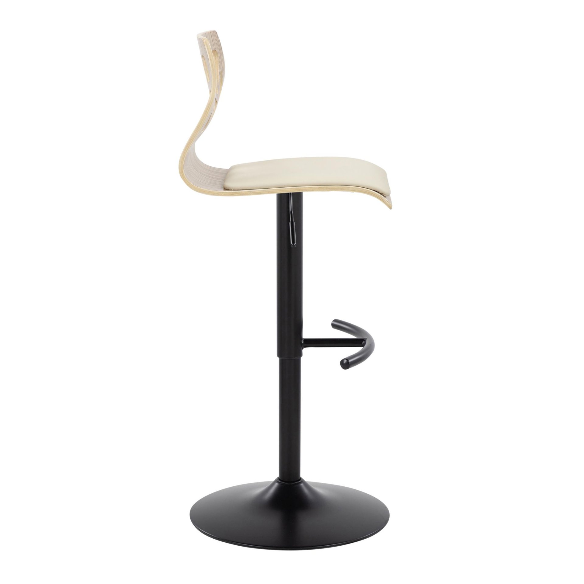 Folia - Mid-Century Modern Adjustable Barstool With Swivel With Rounded T Footrest (Set of 2) - Black / Zebra / Cream - Image 3