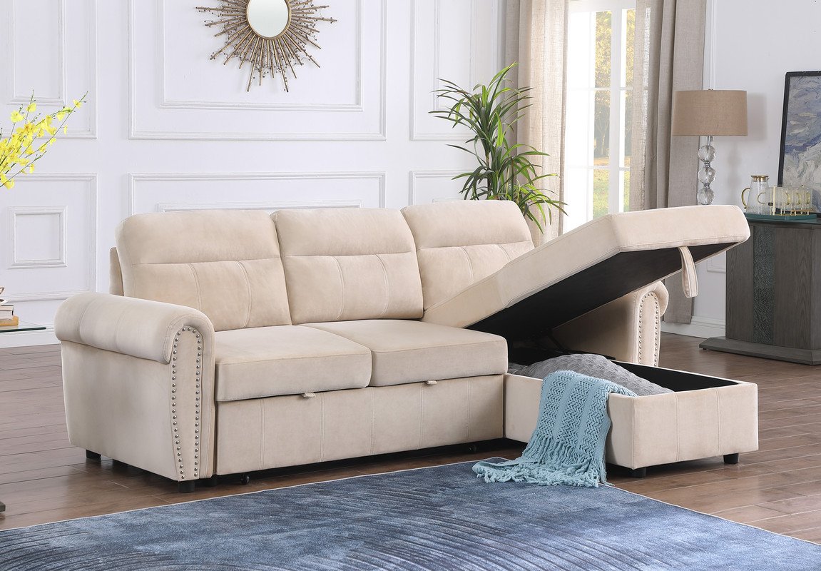 Ashton - Reversible Sleeper Sectional Sofa Chaise - Beige - Image 9