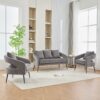 3 Piece Upholstered Sofa Set, Loveseat & 2 Accent Chairs For Small Living Spaces - Charcoal - Image 5
