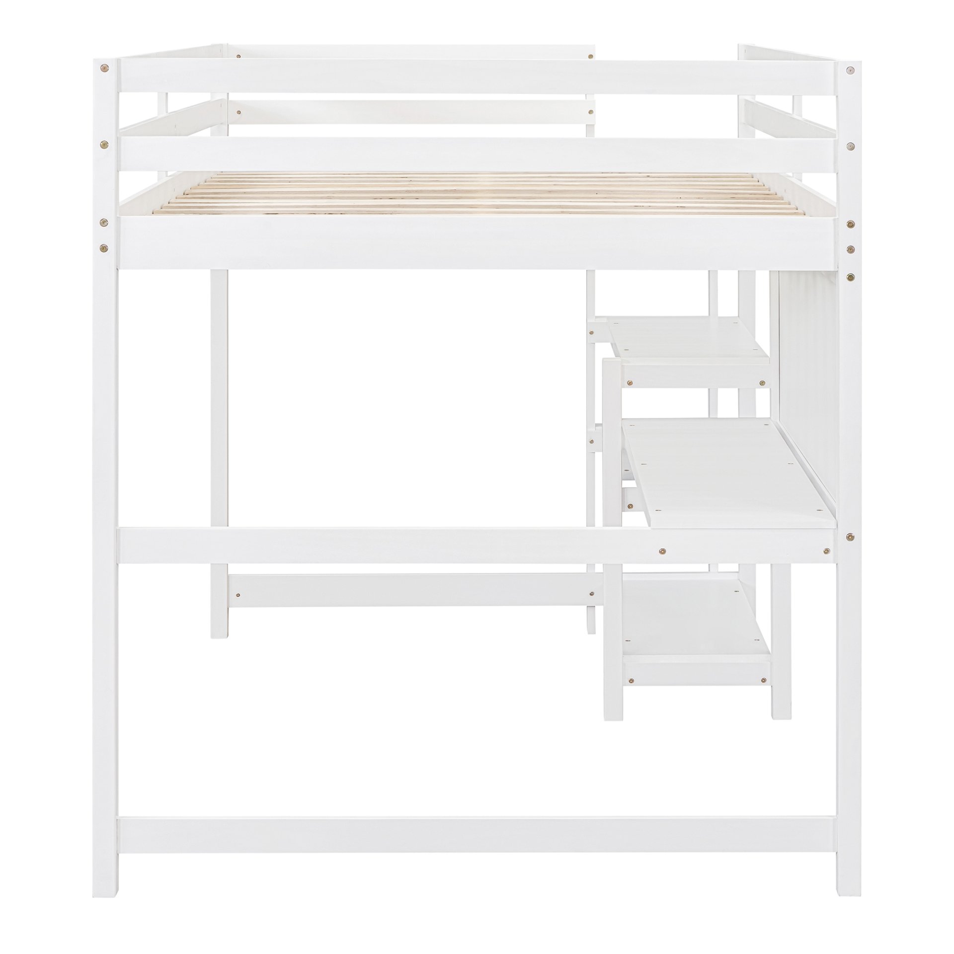 Full Size Loft Bed With Shelves, Desk And Writing Board - White - Image 10