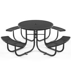 Round Outdoor Steel Picnic Table 46" With Umbrella Pole - Black