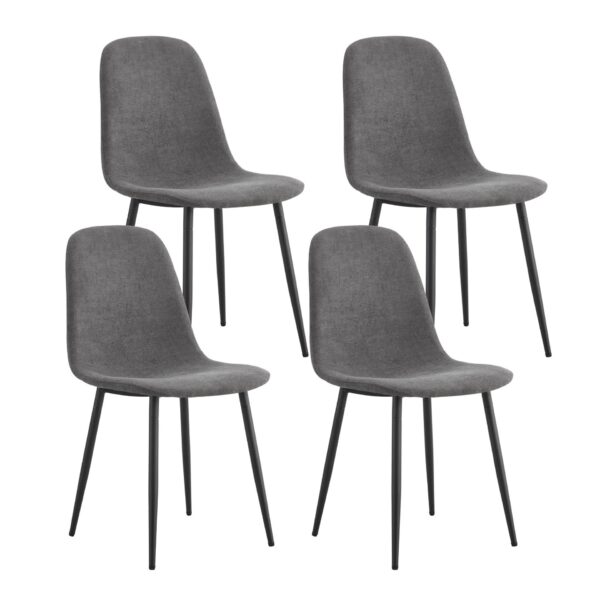 Modern Linen Cotton Dining Chair (Set of 6) With Integrated Design - Black / Dark Gray