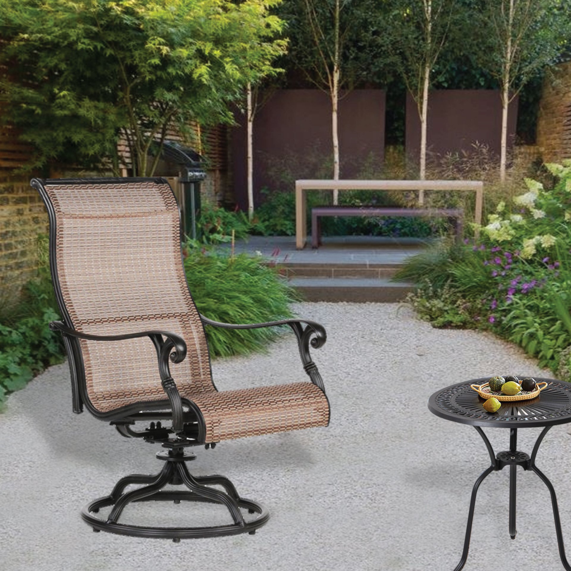 Patio Outdoor Sling Swivel Rocker With Aluminum Frame, All-Weather Furniture (Set of 2) - Bronze - Image 2