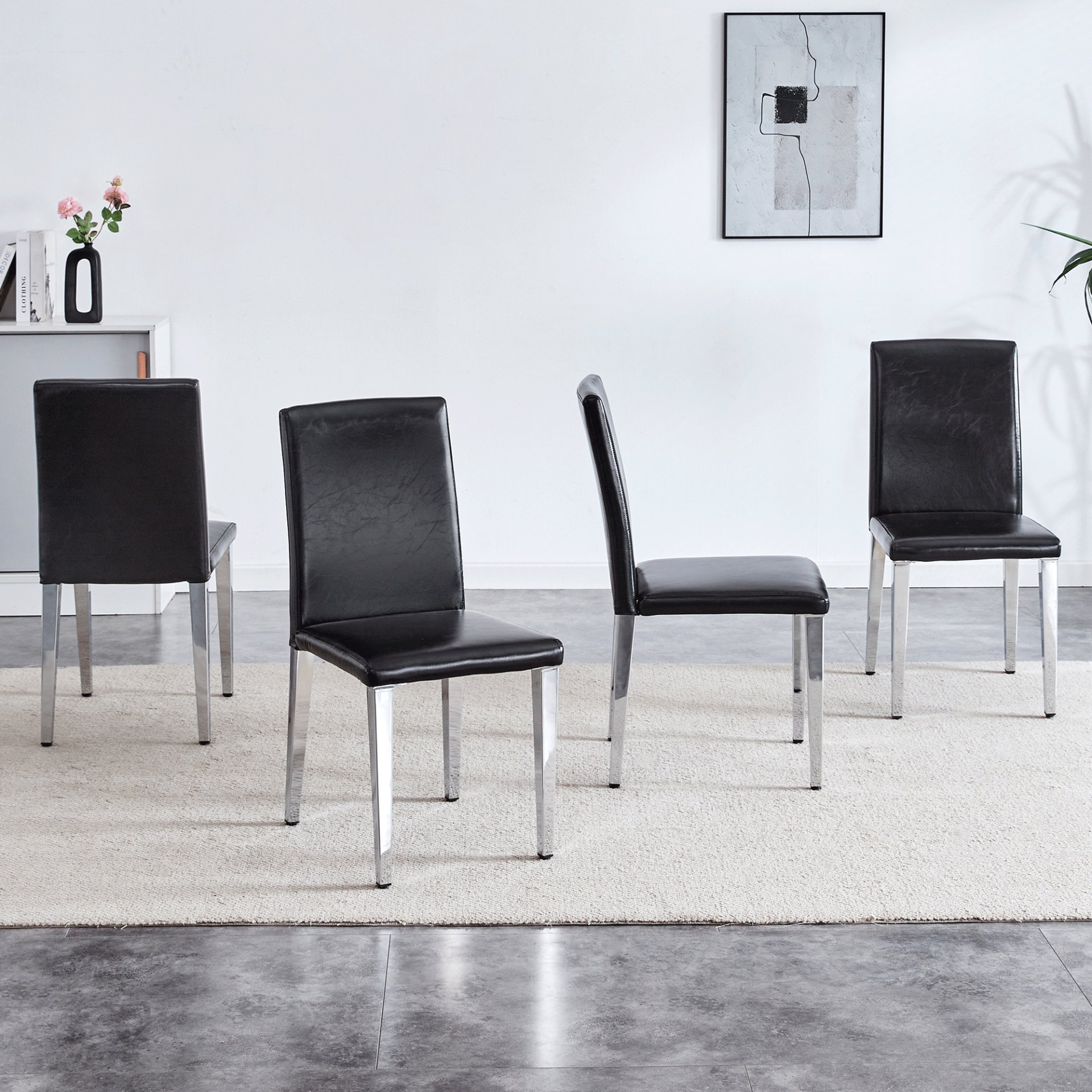 (Set of 4) Backrest Chairs With Silver Metal Legs A Perfect Match For Minimalist And Modern Home Styles - Black / Silver - Image 5