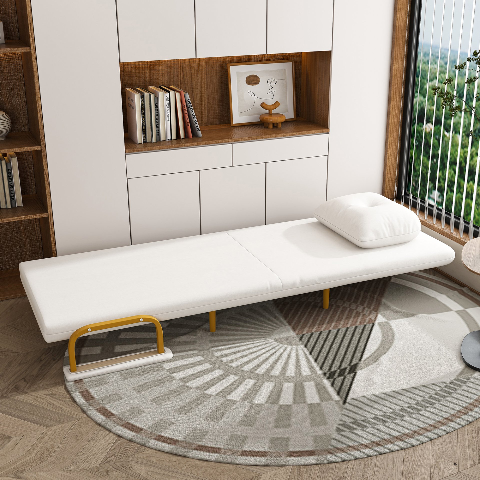 3 In 1 Convertible Folding Sofa Bed With Adjustable Backrest And Pillow - White - Image 4