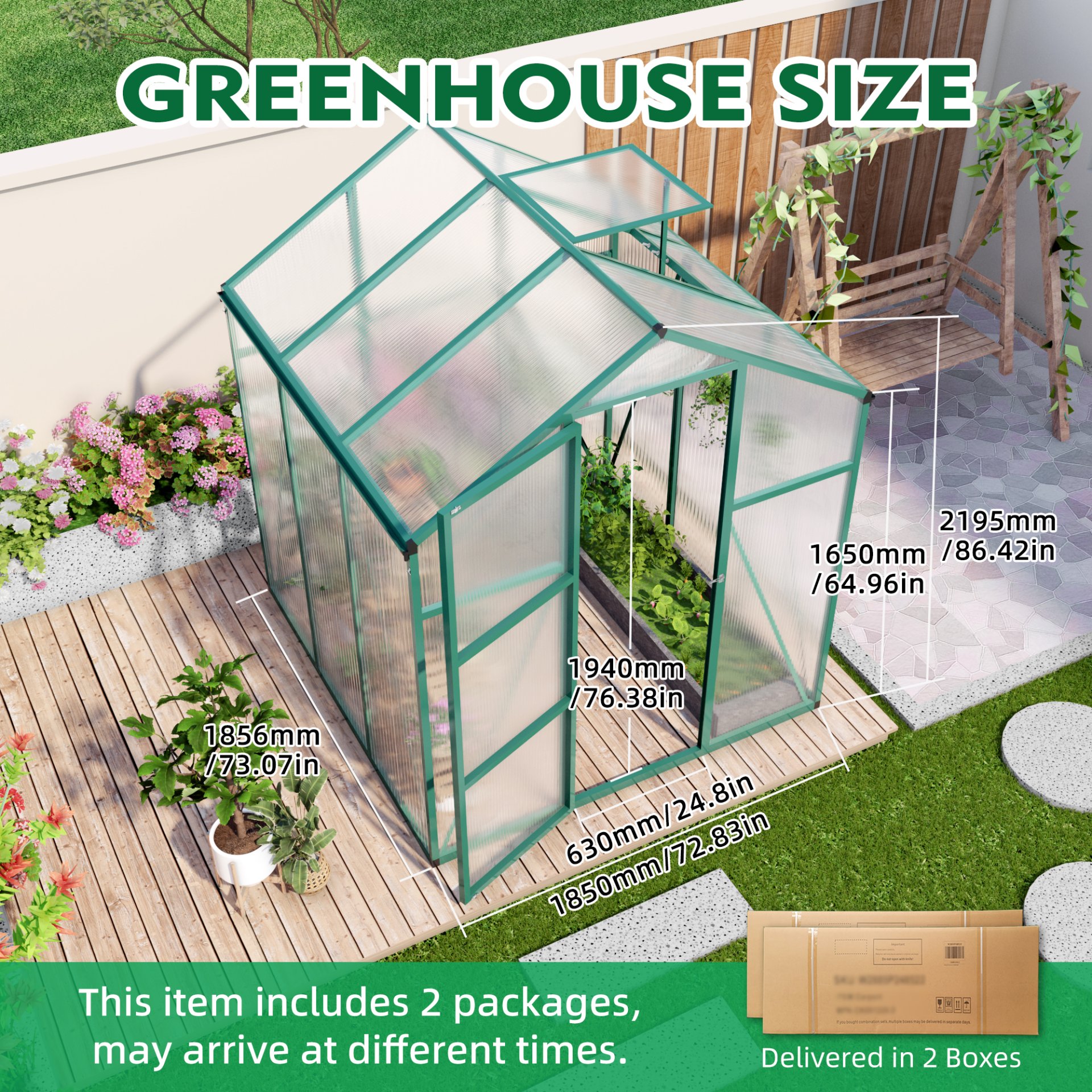 Newly Marketed Gain Height Windproof Aluminum Greenhouse 6 X 6 Ft Polycarbonate Greenhouse Raised Base And Anchor Aluminum Heavy Duty Walk - In Greenhouses For Outdoor Backyard In All Season - Green - Image 3