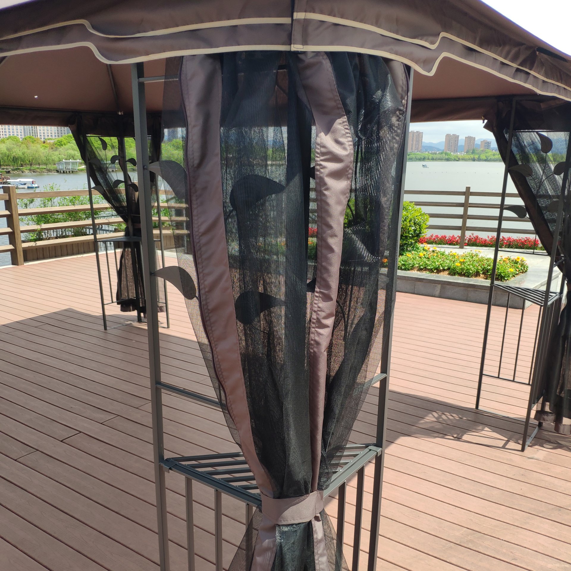 13 X 10 Ft Patio Gazebo Tent With Ventilated Double Roof And Mosquito Net - Brown - Image 13