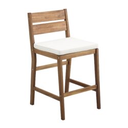 Modern 2 Piece Solid Acacia Wood Counter Stools With Cushion - Brown