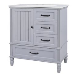 30" Bathroom Vanity With Sink, Bathroom Cabinet With A Door, 3 Drawers Legs, Adiustable Foot Pads - Gray