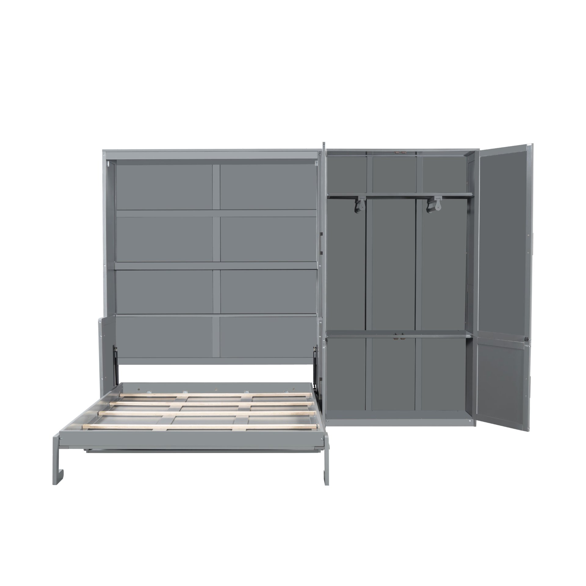 Queen Size Murphy Elegant Wall Bed With Closet - Gray - Image 7
