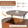 Lift Top Coffee Table With 360 Degree Marble Patterned Rotating Tray, Hidden Compartment, Partially Assembled Wooden Center Table, Modern Oval Lift Tabletop For Home Living Room - Brown - Image 5