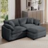 Corduroy 2 Seater Sofa With Ottoman L Shaped Sofa For Small Spaces Corduroy Modern Design - Gray - Image 4