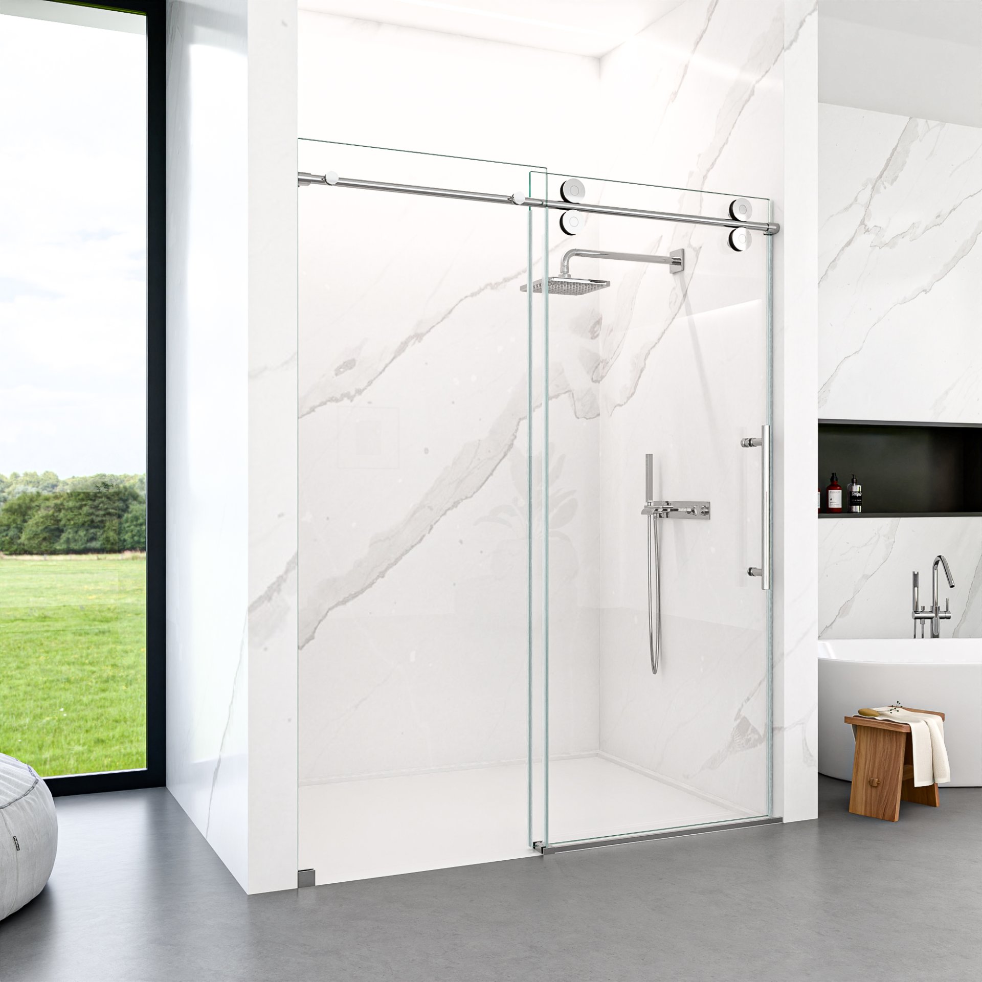 Frameless Single Sliding Shower Door & 8Mm Clear Tempered Glass - Chrome - Image 4