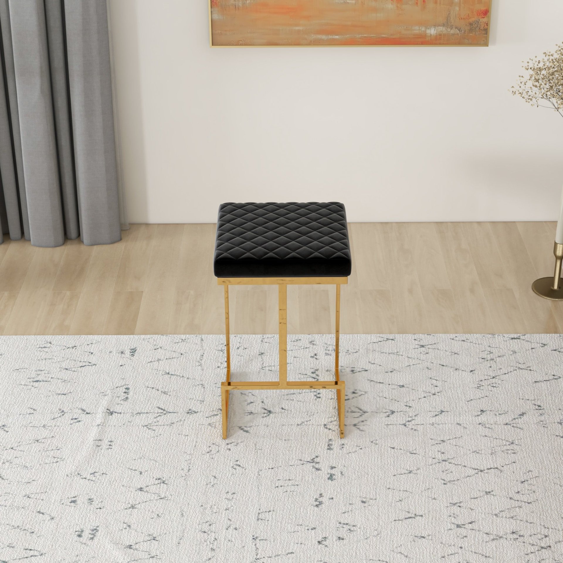 Joel - Mid-Century Modern Luxury Upholstered Stool - Black / Gold - Image 9