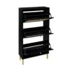 Modern Rattan 3 Door Shoe Rack Cabinet For Entryway Freestanding Black Storage Unit In Particle Board - Black - Image 12