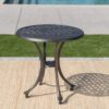 Lunaire - Outdoor Round Cast Aluminum Side Table With Lattice Top And Curved Legs - Bronze - Image 9
