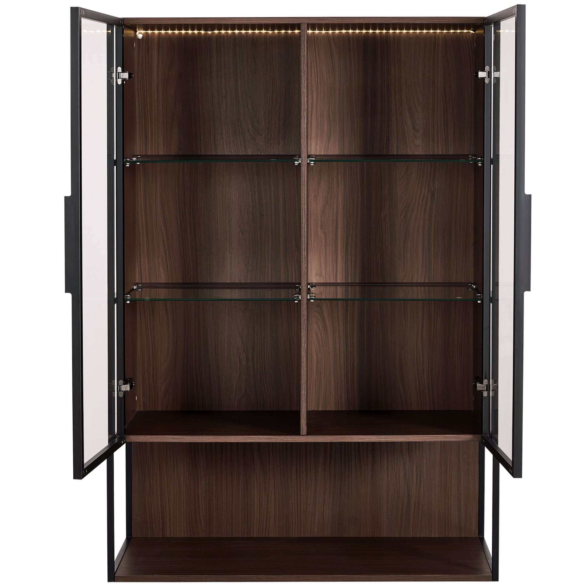 Modern Minimalist Tall Lighted Display Cabinet With Tempered Glass Door - Black / Dark Walnut - Image 9