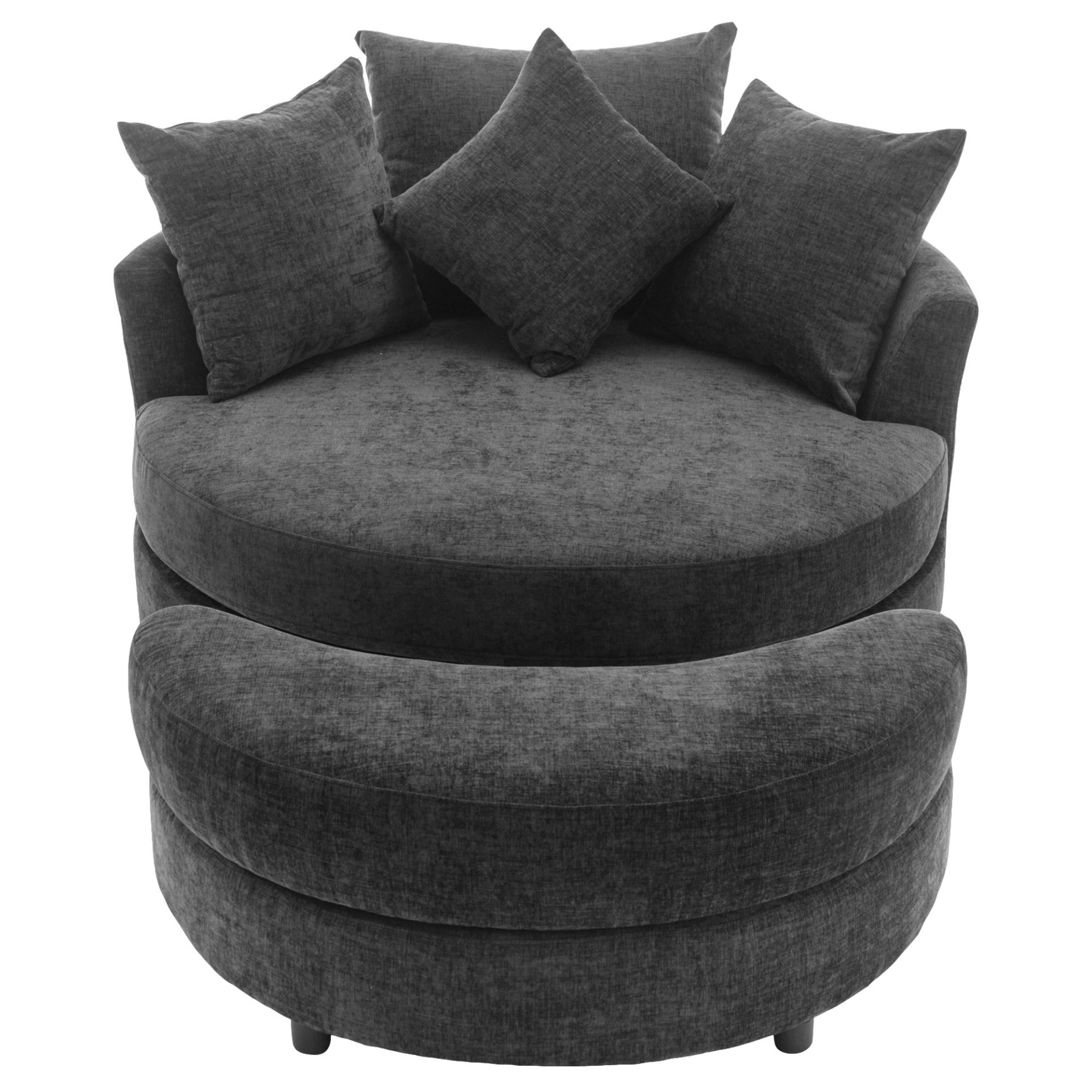 360° Swivel Accent Barrel Chair With Storage Ottoman & 4 Pillows, Modern Chenille Leisure Chair Round Accent For Living Room - Gray - Image 17