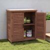 Potting - Bench With Storage Cabinet And Metal Table Top For Outdoor Patio, Garden Furniture Workstation Coffee - Brown - Image 4