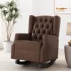 Amedou - Contemporary Tufted Wingback Rocking Chair - Dark Brown - Image 2