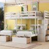Full Over Twin & Twin Classic Triple Bunk Bed With Drawers And Guardrails - White - Image 20