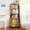 5 Tier Rotating Bookshelf With Wheels And Drawer, 360° Spinning Design, Space Saving Storage, For Home And Office, Wood - Oak - Image 10