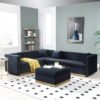 Contemporary Vertical Channel Tufted Velvet Sectional Sofa For Living Room Apartment With Ottoman And 4 Pillows - Black - Image 3