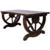 Rustic Wooden Bench With Wagon Wheel Legs For Garden And Patio - Brown - Image 4