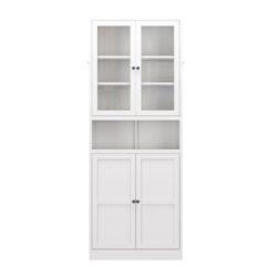 Metal Kitchen Pantry Cabinet Tall Storage With Adjustable Shelves, Heavy Duty Stainless Steel Frame - White
