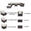 11 Piece Patio Wicker Conversation Set, 10 Seater Patio Sectional Set With 3 Storage Box Under Seat - Brown / White - Image 6