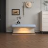 Modern Leather Upholstered Entryway Bench With LED Sensor Light Ottoman For Living Room, Or End Of Bed - Blue - Image 7