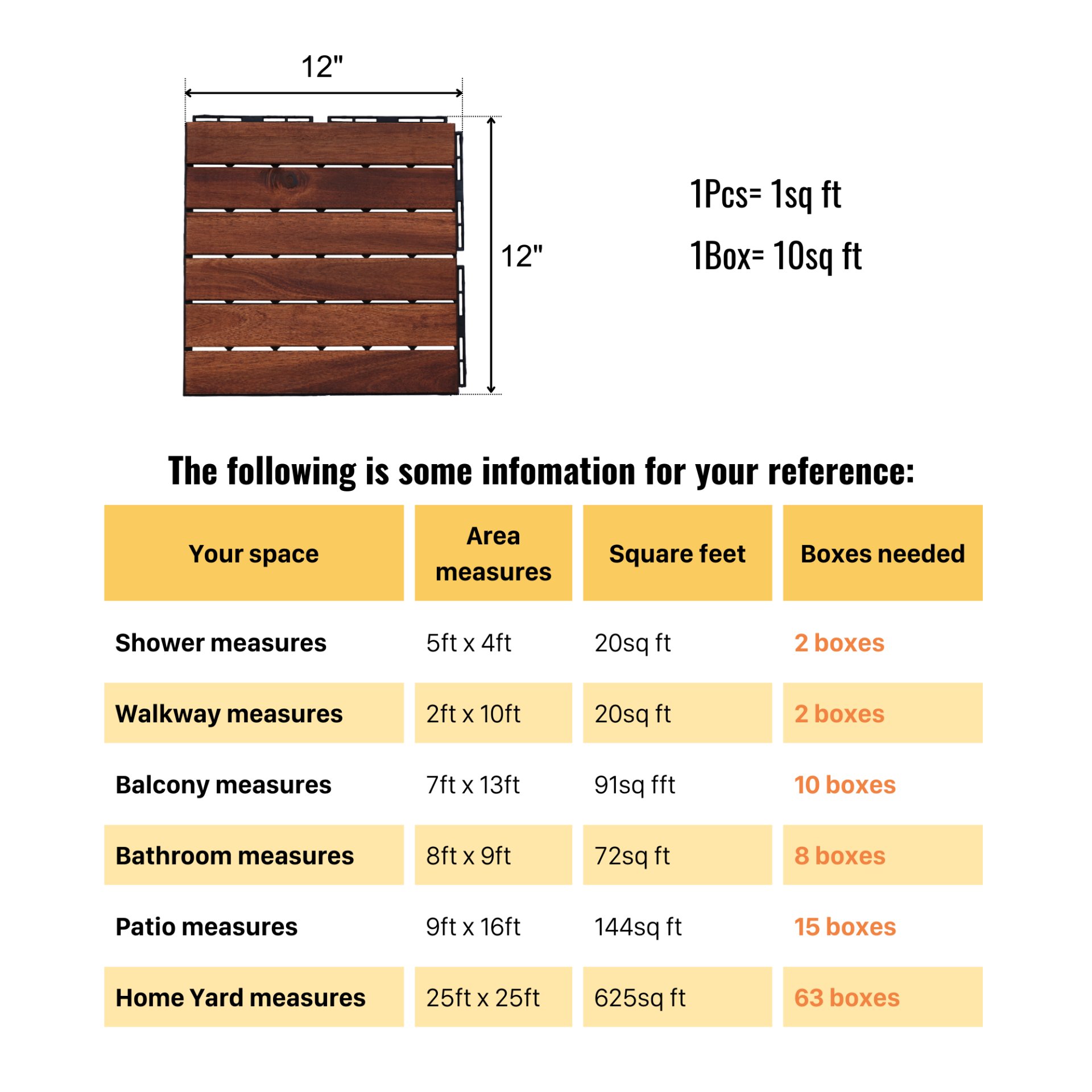 10 Piece Interlocking Deck Tiles Striped Pattern, Square Acacia Hardwood Outdoor Flooring For Patio, Bancony, Pool Side - Brown - Image 9