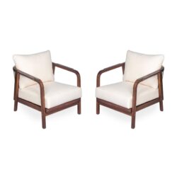 Outdoor Lounge Chair With Woven Backrest, Comfortable Cushions - Walnut
