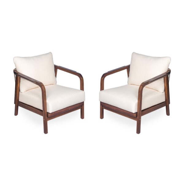Outdoor Lounge Chair With Woven Backrest, Comfortable Cushions - Walnut