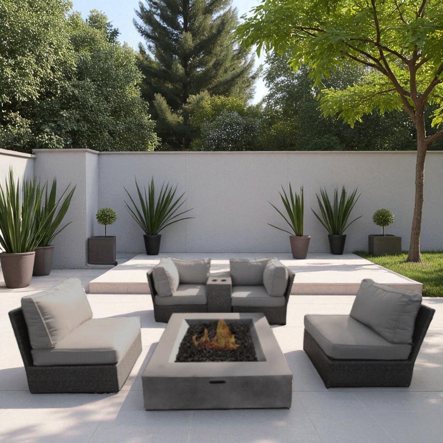 Patio Conversation Set With Cushions And Fire Pit, Seats 4 - Gray Mix - Image 2