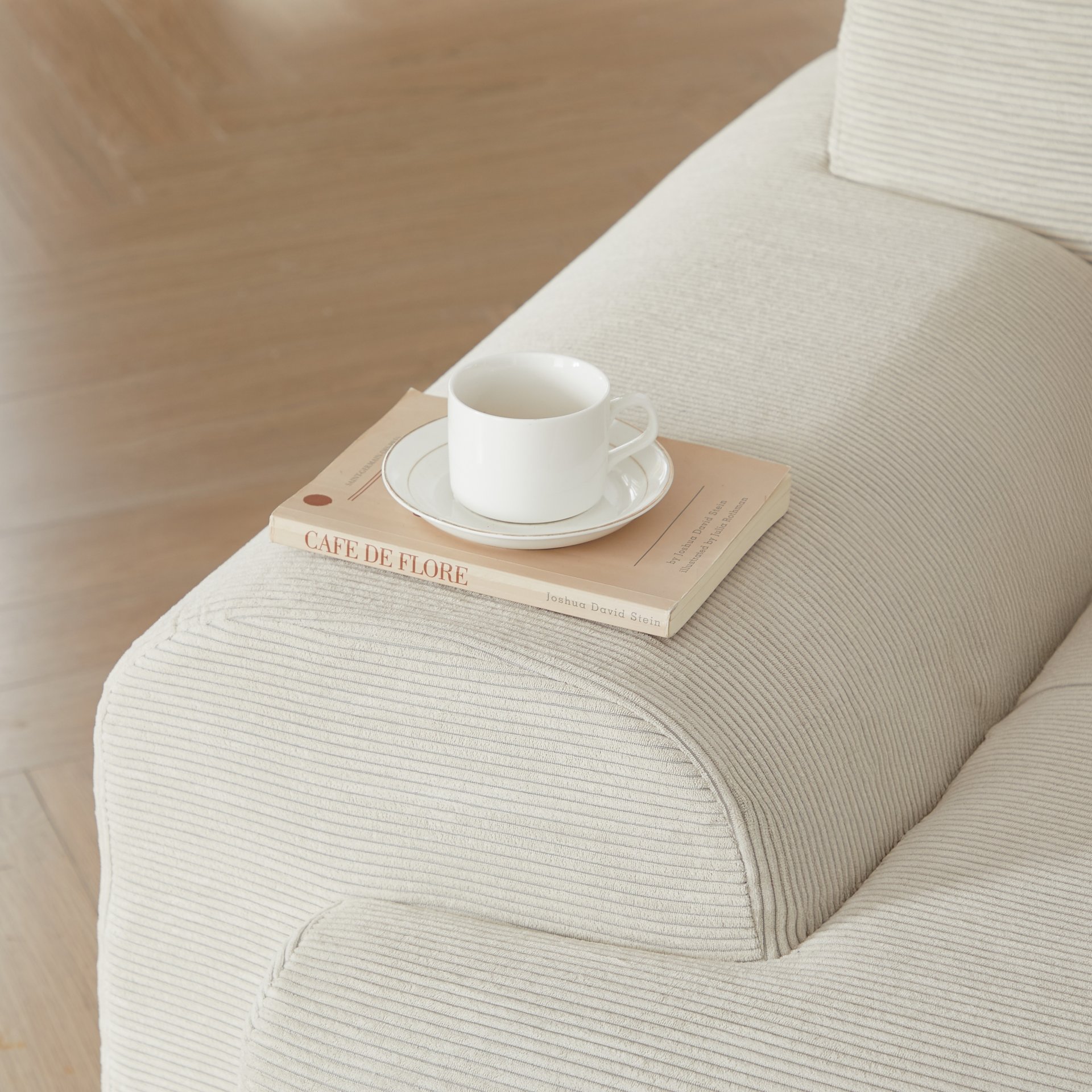 L Shaped Modular Sectional Sofa, Oversized 3 Seater With Deep Seat And Movable Ottoman - Beige - Image 8