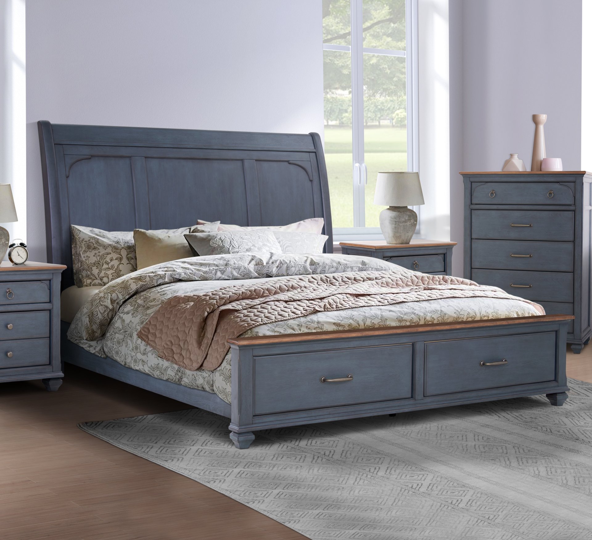 Americana - Queen Size Sleigh Bed - Blue - Image 4